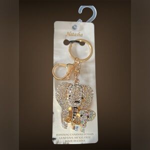 🐘💗Natasha Gold with Crystals Elephant Mom & Baby Purse Charm Keychain.🐘💗NWT